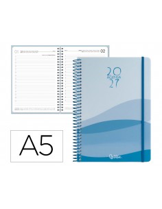Agenda oficina liderpapel 2027 espiral gazi dia pagina a5 bilingue 70g papel fsc azul