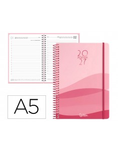 Agenda oficina liderpapel 2027 espiral gazi dia pagina a5 bilingue 70g papel fsc rojo