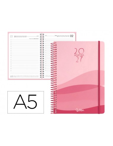 Agenda oficina liderpapel 2027 espiral gazi dia pagina a5 bilingue 70g papel fsc rojo