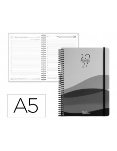 Agenda oficina liderpapel 2027 espiral gazi dia pagina a5 bilingue 70g papel fsc negro