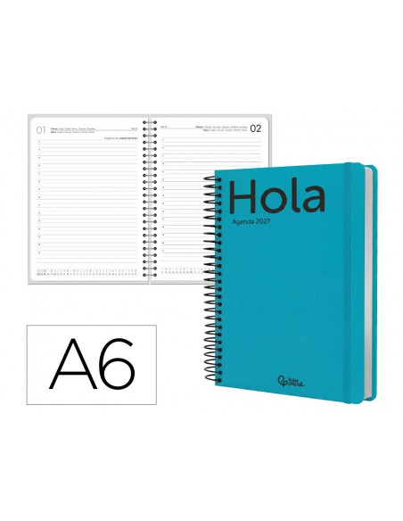 Agenda oficina liderpapel 2027 espiral classic dia pagina a6 bilingue 70g papel fsc turquesa