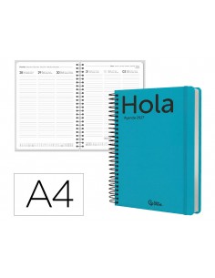 Agenda oficina liderpapel 2027 espiral classic semana vista a4 bilingue 70g papel fsc turquesa