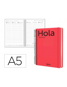 Agenda oficina liderpapel 2027 espiral classic semana vista a5 bilingue 70g papel fsc rojo