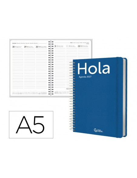 Agenda oficina liderpapel 2027 espiral classic semana vista a5 bilingue 70g papel fsc azul