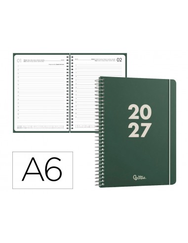 Agenda oficina liderpapel 2027 espiral basic dia pagina a6 bilingue 60g papel fsc verde