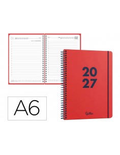Agenda oficina liderpapel 2027 espiral basic dia pagina a6 bilingue 60g papel fsc rojo