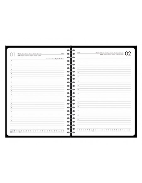 Agenda oficina liderpapel 2027 espiral basic dia pagina a6 bilingue 60g papel fsc negro
