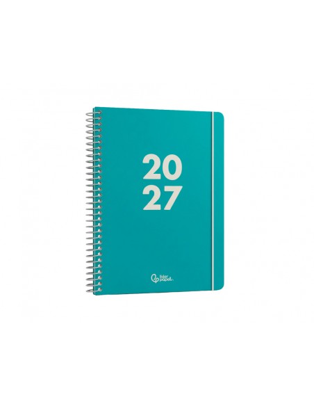 Agenda oficina liderpapel 2027 espiral basic semana vista a5 bilingue 60g papel fsc turquesa