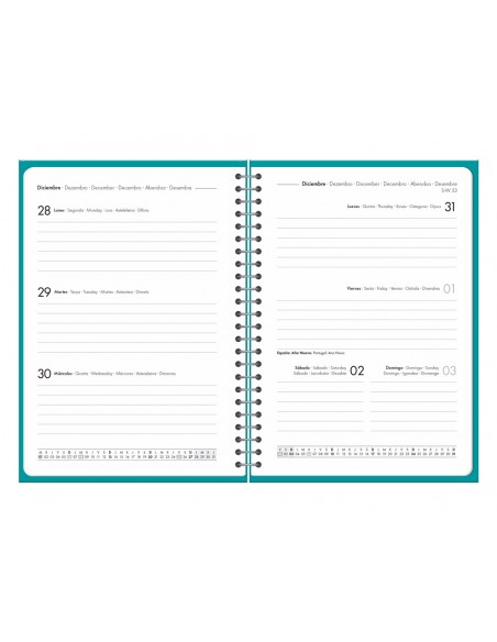 Agenda oficina liderpapel 2027 espiral basic semana vista a5 bilingue 60g papel fsc turquesa