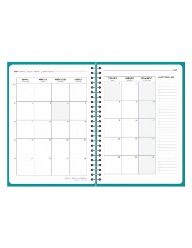 Agenda oficina liderpapel 2027 espiral basic semana vista a5 bilingue 60g papel fsc turquesa