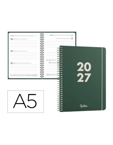 Agenda oficina liderpapel 2027 espiral basic semana vista a5 bilingue 60g papel fsc verde