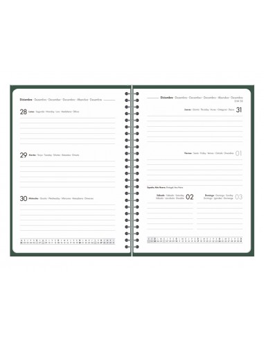 Agenda oficina liderpapel 2027 espiral basic semana vista a5 bilingue 60g papel fsc verde