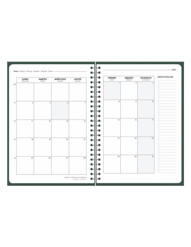 Agenda oficina liderpapel 2027 espiral basic semana vista a5 bilingue 60g papel fsc verde