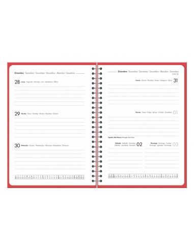 Agenda oficina liderpapel 2027 espiral basic semana vista a5 bilingue 60g papel fsc rojo