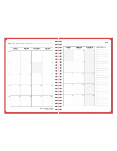 Agenda oficina liderpapel 2027 espiral basic semana vista a5 bilingue 60g papel fsc rojo