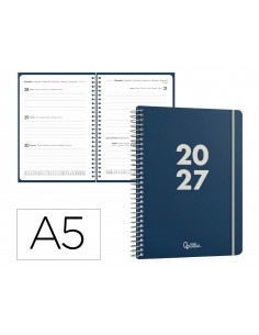 Agenda oficina liderpapel 2027 espiral basic semana vista a5 bilingue 60g papel fsc azul