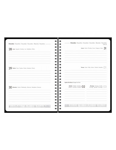 Agenda oficina liderpapel 2027 espiral basic semana vista a5 bilingue 60g papel fsc negro