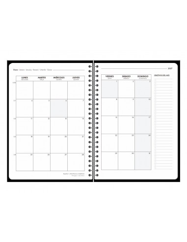 Agenda oficina liderpapel 2027 espiral basic semana vista a5 bilingue 60g papel fsc negro