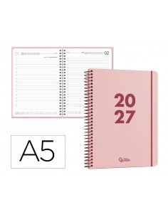 Agenda oficina liderpapel 2027 espiral basic dia pagina a5 bilingue 60g papel fsc rosa