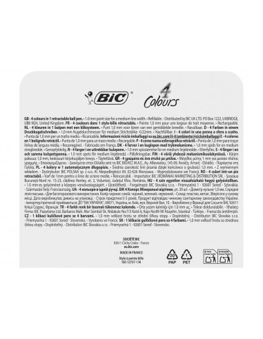 Boligrafo bic cuatro colores tonos minerales punta 1 mm presentado en caja expositora
