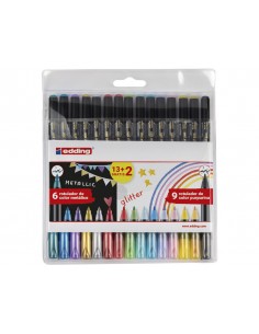 Rotulador edding punta fibra 1200 pack de 13 unidades + 2 unidades gratis colores metalicos/glitter