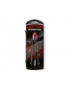 Compas staedtler noris 555 con husillo y rueda central sin alargadera tubo de minas y aguja color rojo