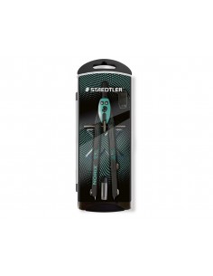 Compas staedtler noris 555 con husillo y rueda central sin alargadera tubo de minas y aguja color verde turquesa