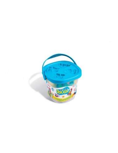 Pasta para modelar carioca doughy bucket 50 gr set de 3 unidades colores surtidos + 4 moldes