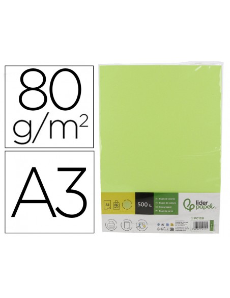 Papel color liderpapel din a3 80 g verde neon paquete de 500 hojas