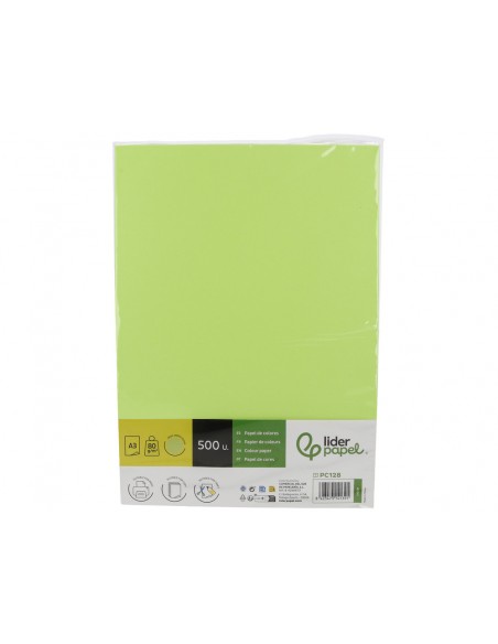 Papel color liderpapel din a3 80 g verde neon paquete de 500 hojas