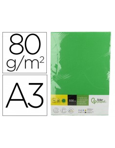 Papel color liderpapel din a3 80 g verde intenso paquete de 500 hojas