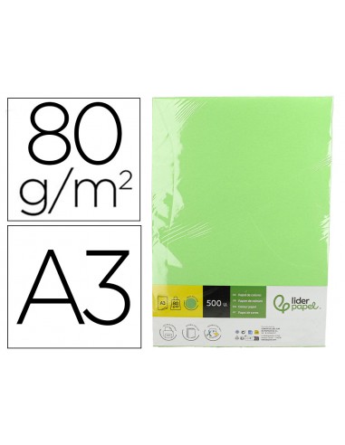 Papel color liderpapel din a3 80 g verde paquete de 500 hojas