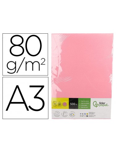 Papel color liderpapel din a3 80 g rosa paquete de 500 hojas
