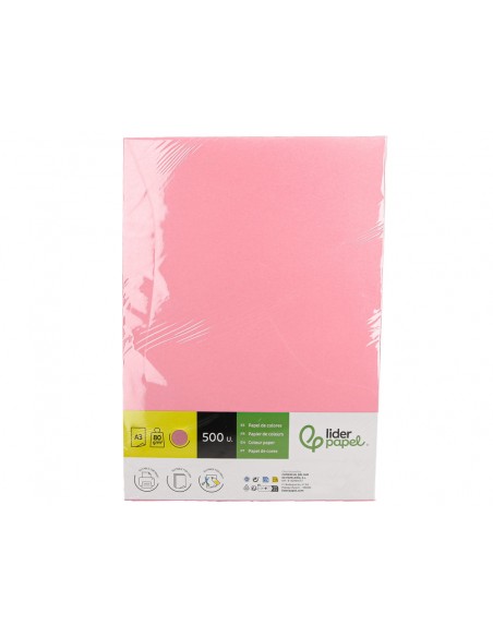 Papel color liderpapel din a3 80 g rosa paquete de 500 hojas
