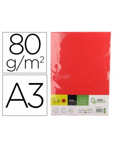 Papel color liderpapel din a3 80 g rojo intenso paquete de 500 hojas