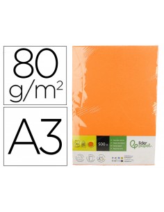 Papel color liderpapel din a3 80 g naranja intenso paquete de 500 hojas