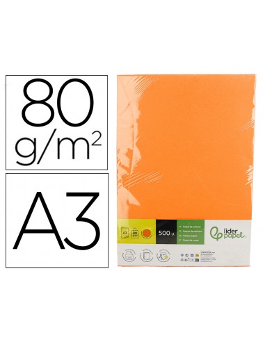 Papel color liderpapel din a3 80 g naranja intenso paquete de 500 hojas