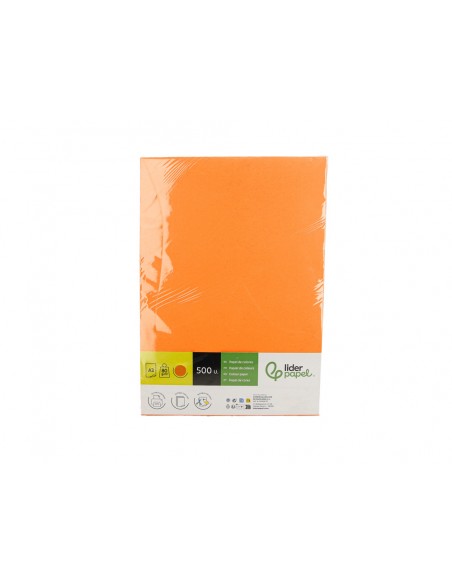Papel color liderpapel din a3 80 g naranja intenso paquete de 500 hojas