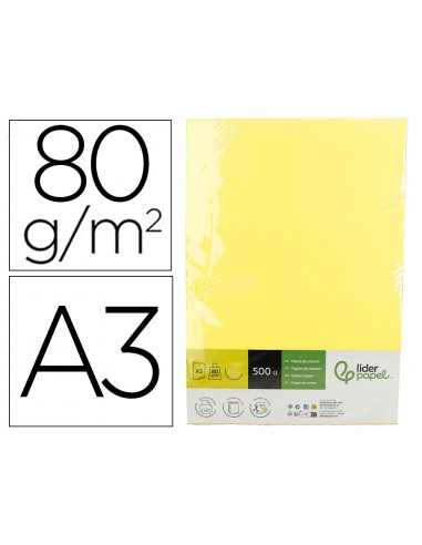 Papel color liderpapel din a3 80 g amarillo paquete de 500 hojas