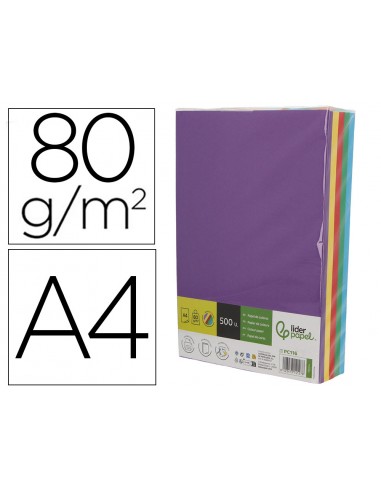 Papel color liderpapel din a4 80 g 5 colores surtidos intensos paquete de 500 hojas