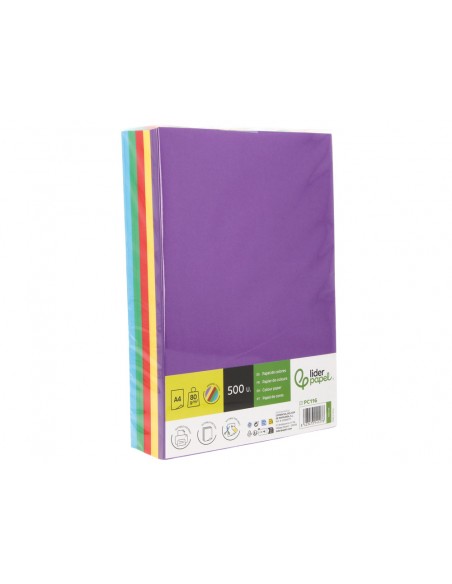 Papel color liderpapel din a4 80 g 5 colores surtidos intensos paquete de 500 hojas