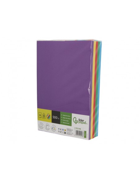 Papel color liderpapel din a4 80 g 5 colores surtidos intensos paquete de 500 hojas