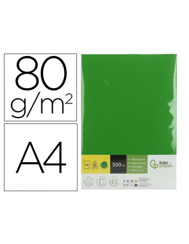 Papel color liderpapel din a4 80 g verde intenso paquete de 500 hojas