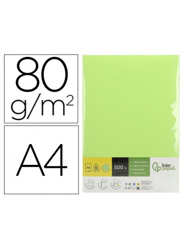 Papel color liderpapel din a4 80 g verde paquete de 500 hojas