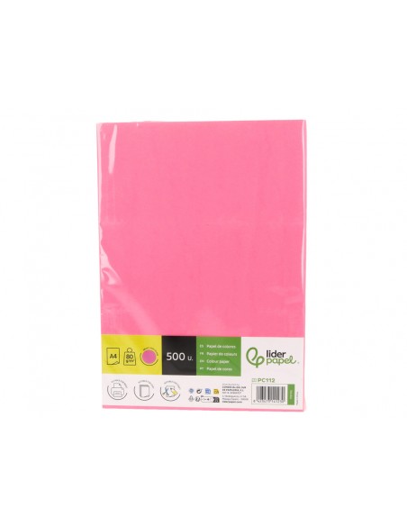 Papel color liderpapel din a4 80 g rosa neon paquete de 500 hojas