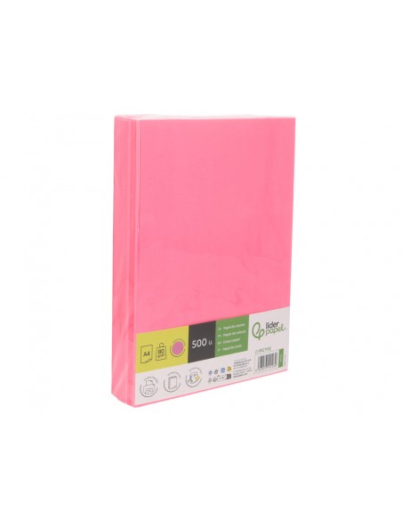 Papel color liderpapel din a4 80 g rosa neon paquete de 500 hojas