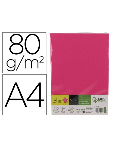 Papel color liderpapel din a4 80 g rosa intenso paquete de 500 hojas