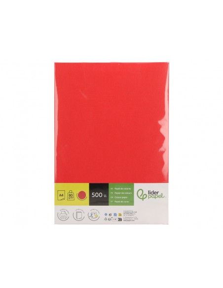 Papel color liderpapel din a4 80 g rojo intenso paquete de 500 hojas Papel color liderpapel din a4 80 g rojo intenso paquete de 500 hojas