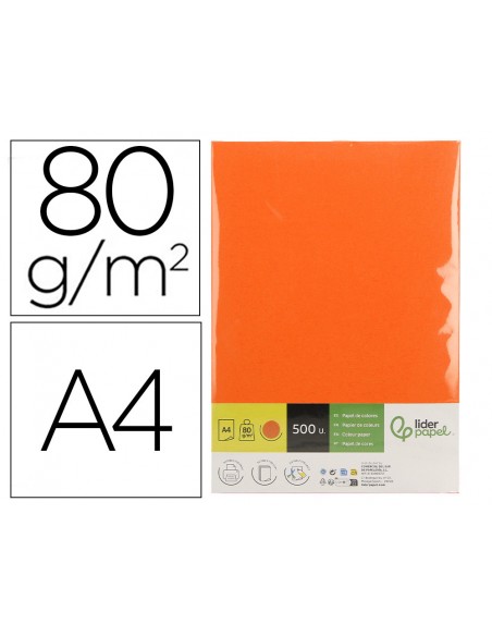 Papel color liderpapel din a4 80 g naranja intenso paquete de 500 hojas