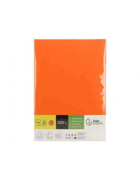 Papel color liderpapel din a4 80 g naranja intenso paquete de 500 hojas Papel color liderpapel din a4 80 g naranja intenso paquete de 500 hojas